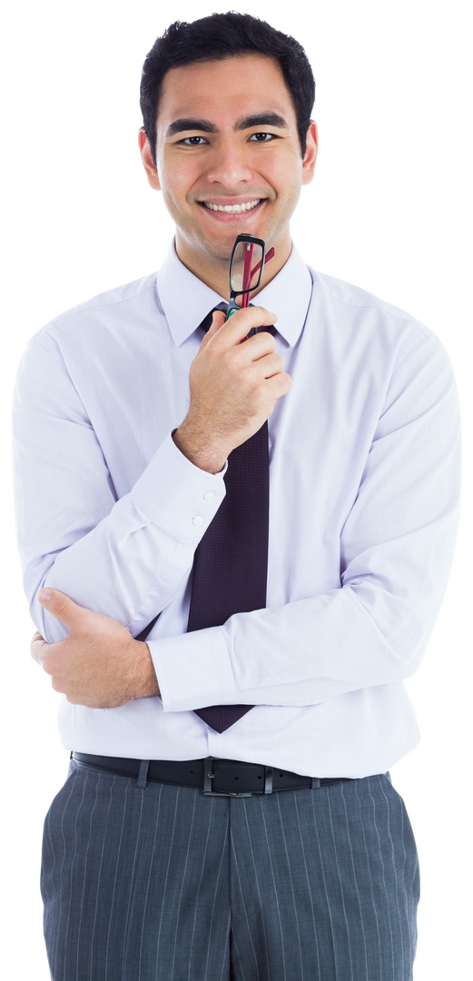 Confident Caucasian Businessman Thinking Holding Glasses on Transparent Background - Download Free Stock Images Pikwizard.com