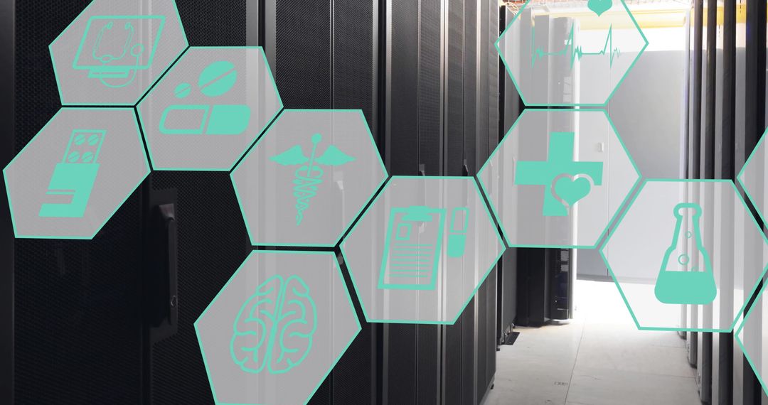 Network of Medical Icons Overlapping Computer Servers
