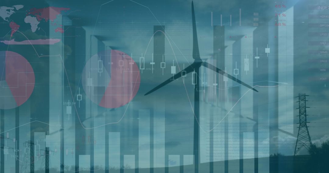 Wind Turbine Merged with Financial Graphs Symbolizing Renewable Energy Trends