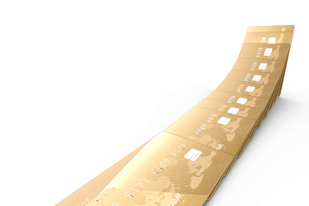 Array of Credit Cards on Transparent Background for Finance Design