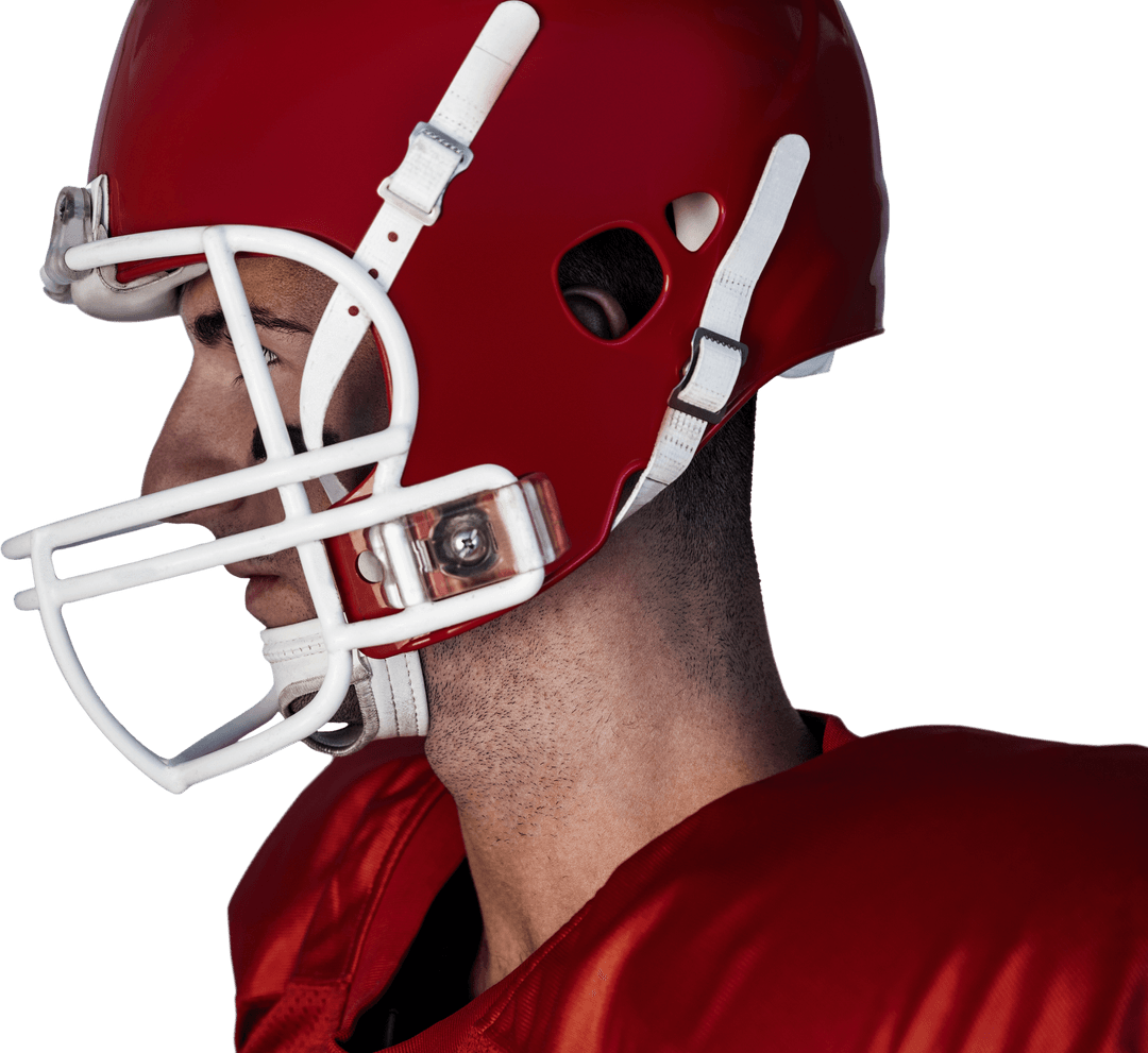 Transparent Side Profile of Rugby Player in Red Gear and Helmet