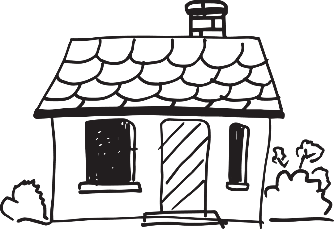 Transparent Hand-Drawn House Sketch with Garden Detail