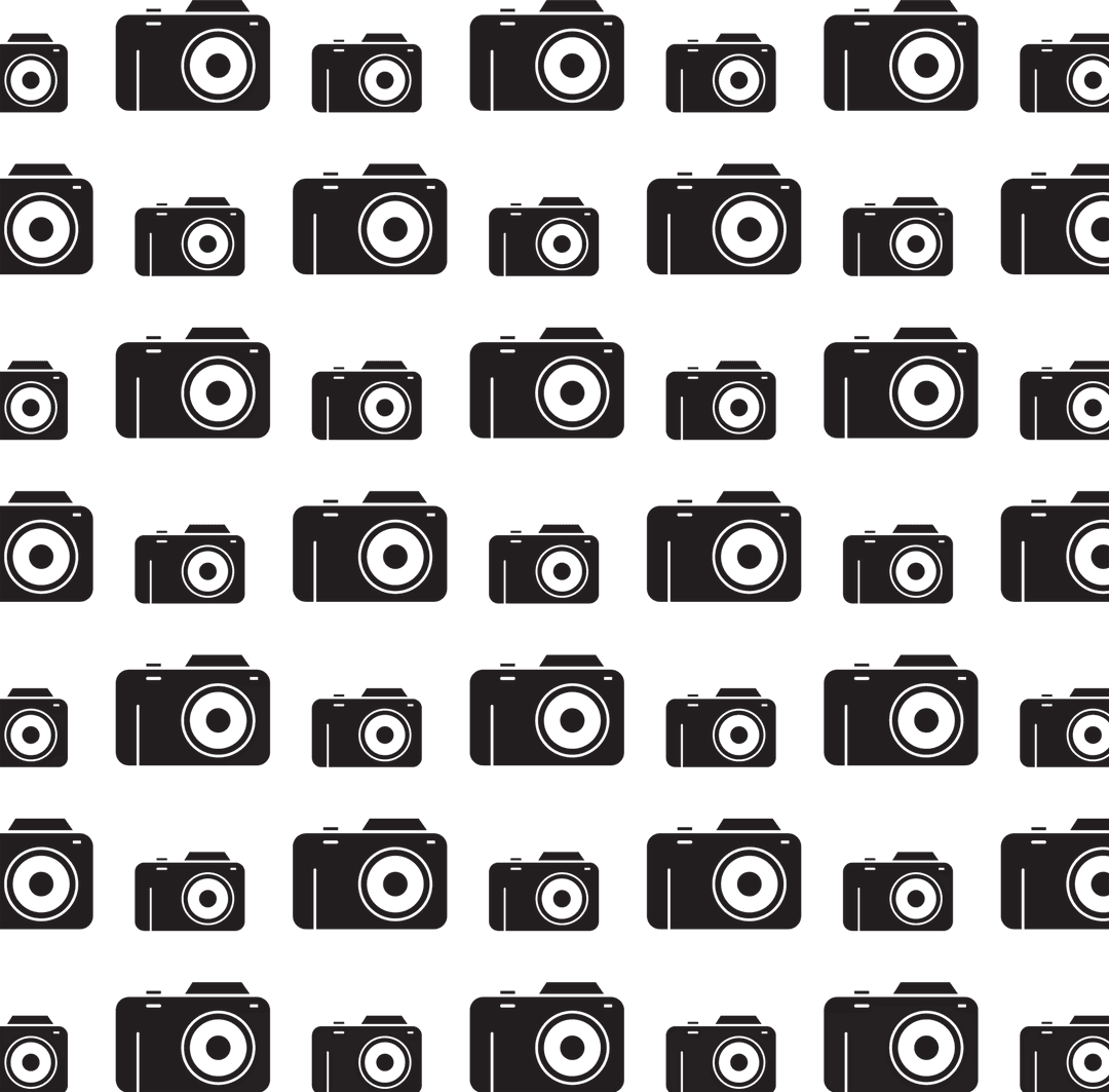 Black Camera Icons Pattern on Transparent Background