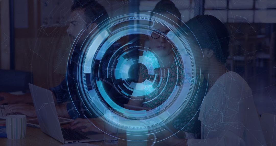 Futuristic Business Team Collaboration with Digital Interface