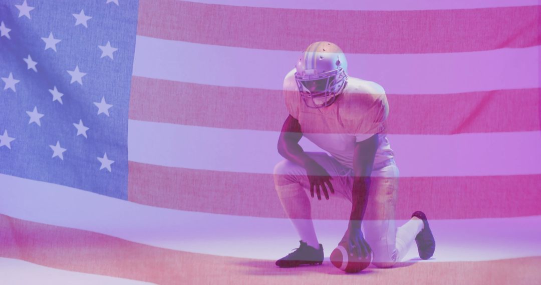 Football Player Kneeling with USA Flag Symbolizing Patriotism - Free Images, Stock Photos and Pictures on Pikwizard.com