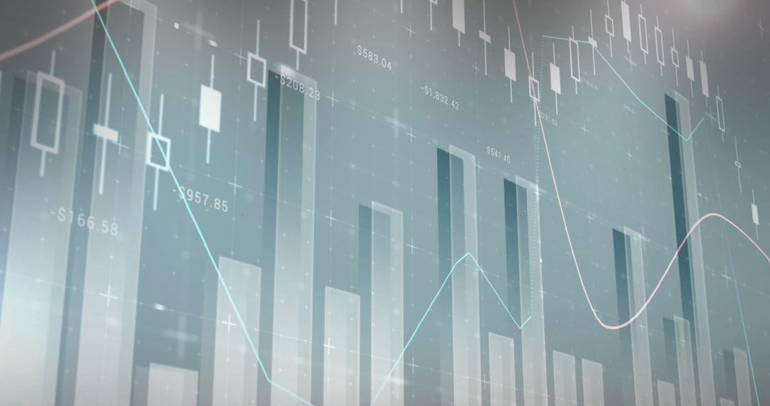 Abstract Financial Chart Overlay on Blue Digital Grid Background