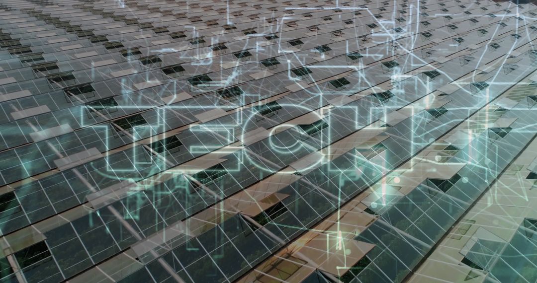 Futuristic Photovoltaic Panels with Digital Data Overlay Visual