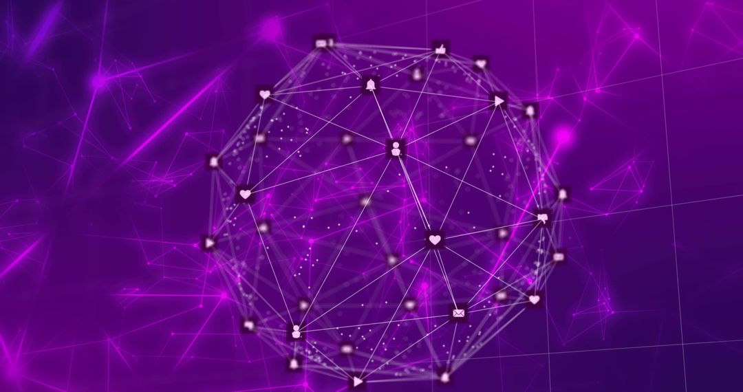Global Network Connectivity with Digital Interface Icons on Purple Background