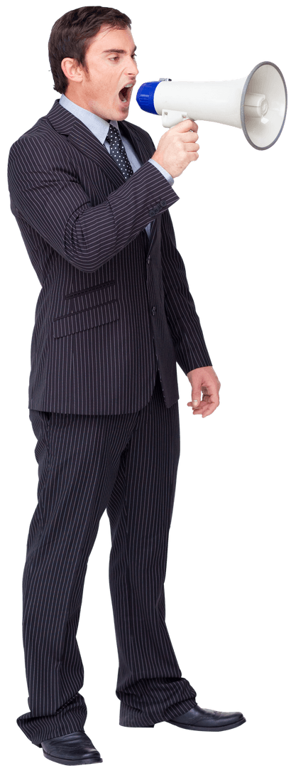 Transparent Businessman Shouting with Loudspeaker