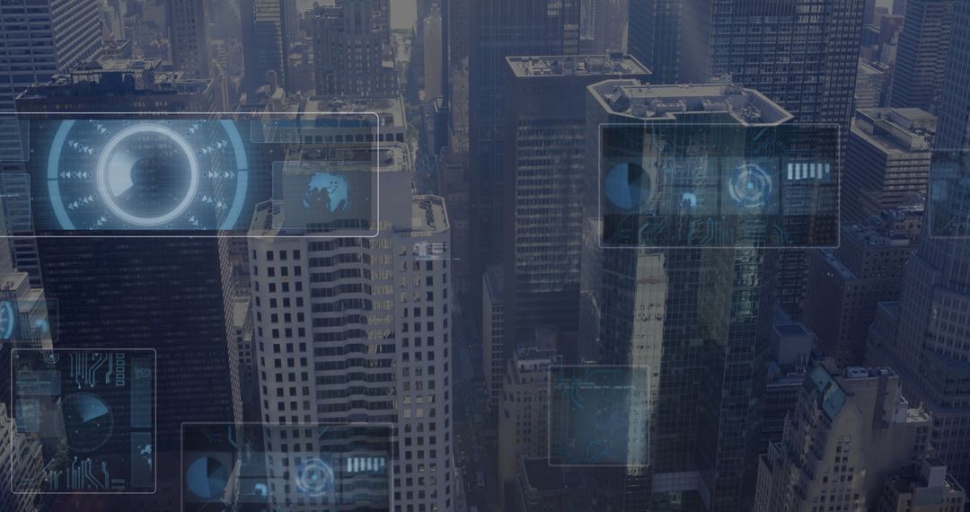 Futuristic Interface Overlooking Urban Cityscape