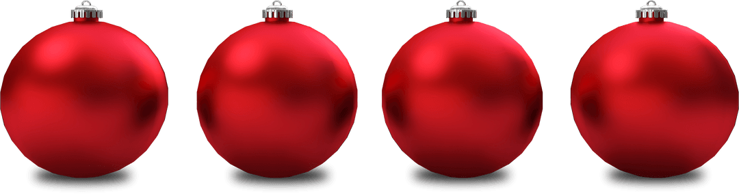 Row of Red Christmas Baubles on Transparent Background
