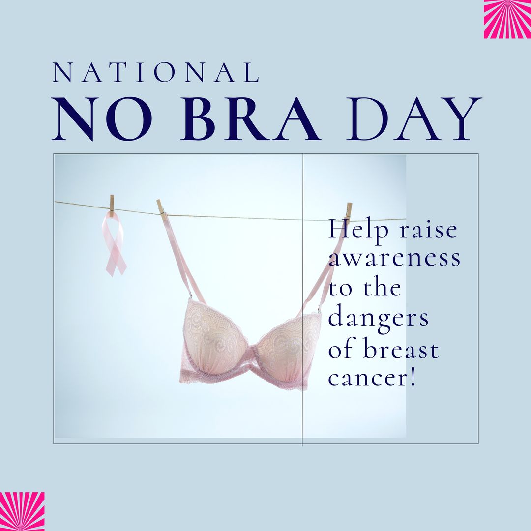 Image of no bra day on pink background and photo of light pink bra and ribbon - Download Free Stock Templates Pikwizard.com