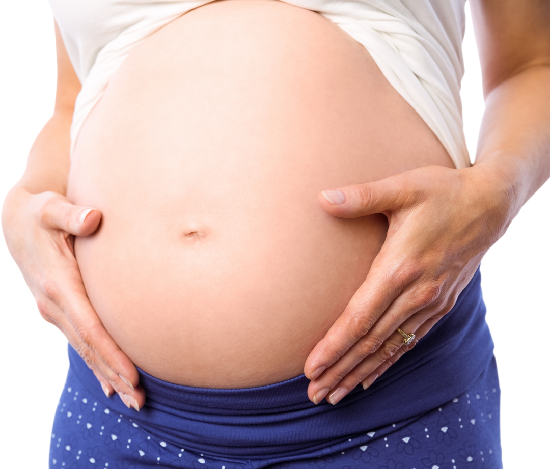 Transparent Pregnant Woman Holding Her Bump in Blue Pants - Download Free Stock Images Pikwizard.com