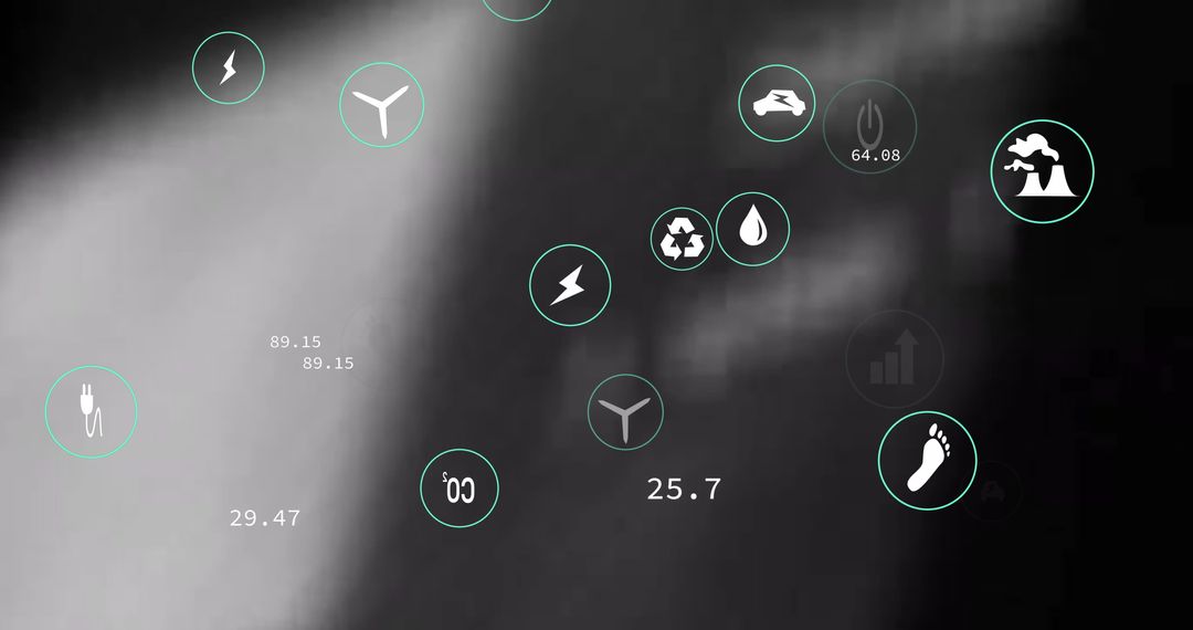 Digital Energy Dashboard with Sustainability Icons and Data Visuals