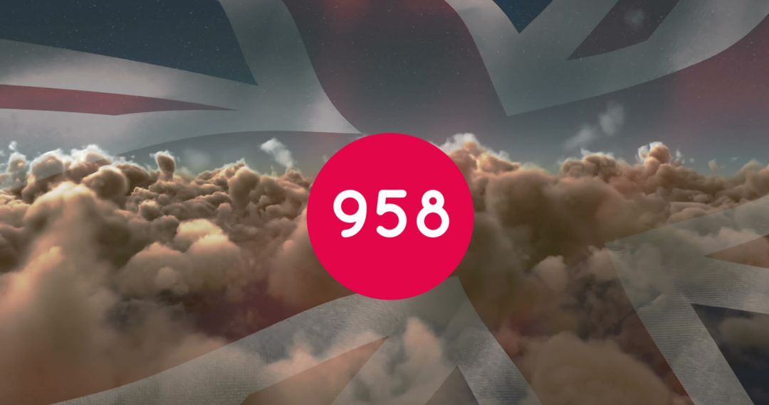 Digital UK Flag Design with Counter Display over Clouds