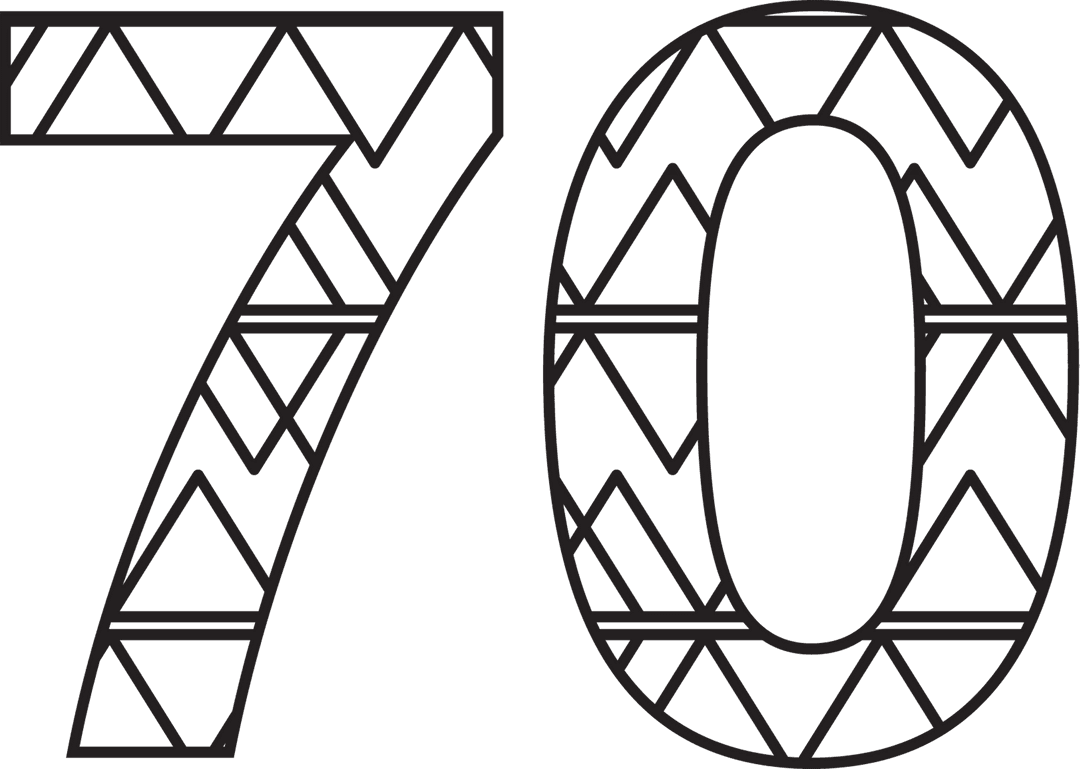Number 70 in Black Geometric Shapes on Transparent Background
