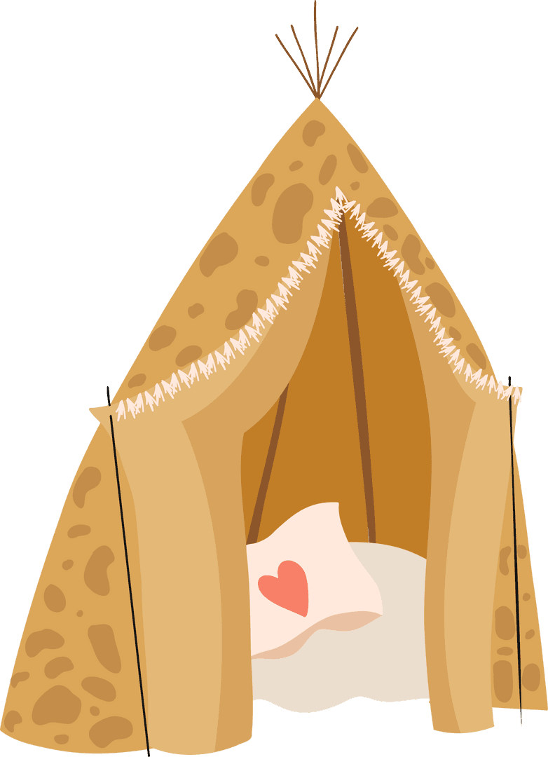Adorable Teepee Play Tent with Heart Pillow Transparent Illustration