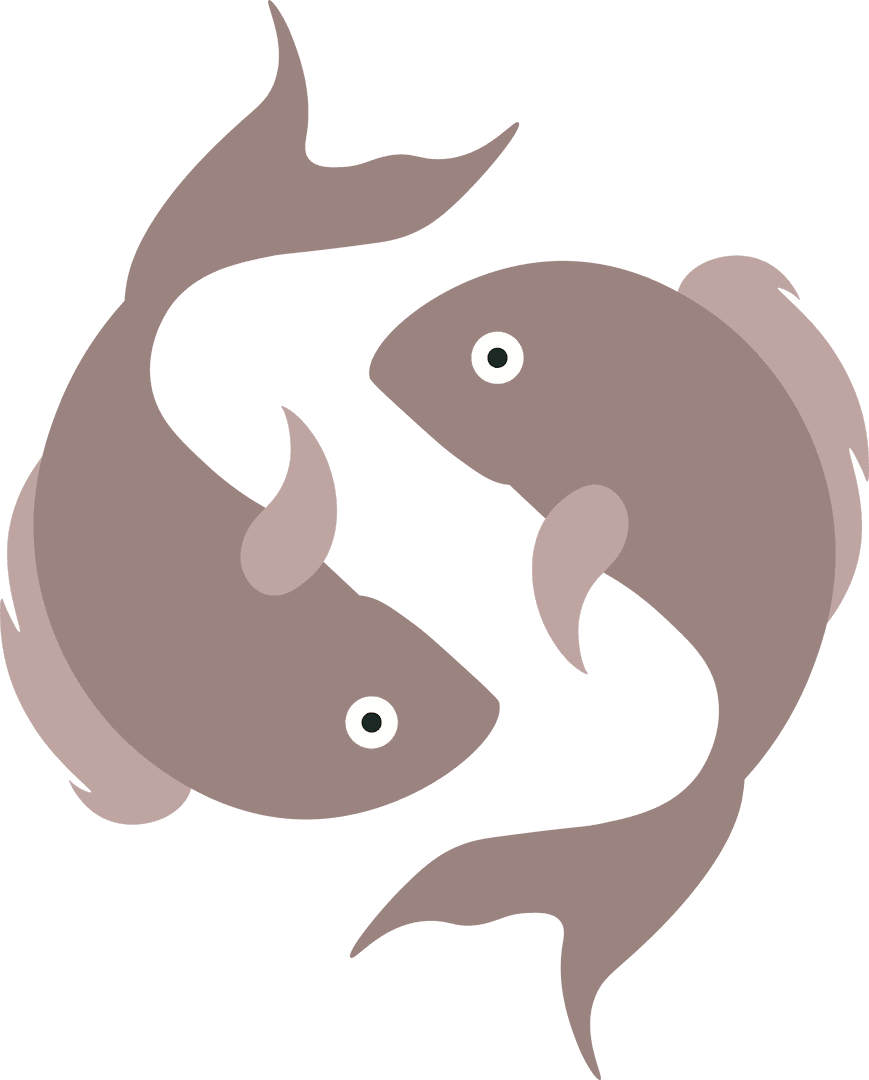 Pair of Abstract Fish Circling in Tranquil Harmony on Transparent Background