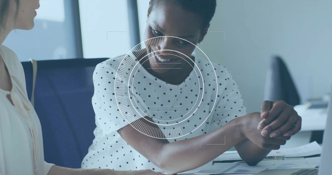 Businesswomen Collaborating with Digital Interface Effects