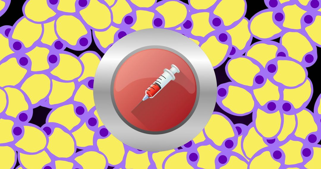 Syringe Symbol over Biological Cell Structure in Digital Artwork
