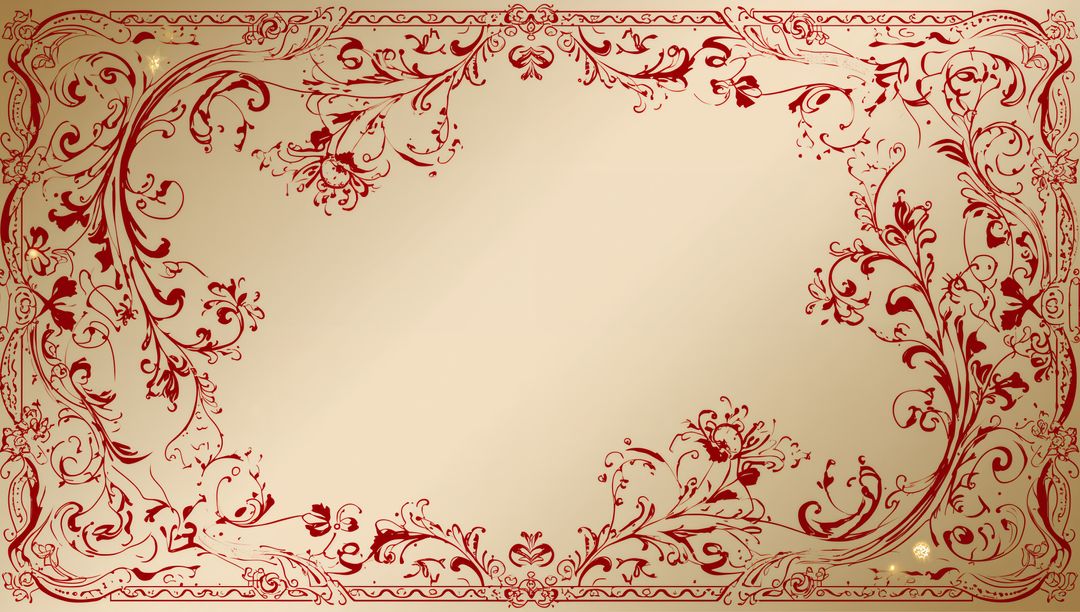 Ornate Red Filigree Frame on Beige Gold Parchment for Luxury Invitation or Certificate