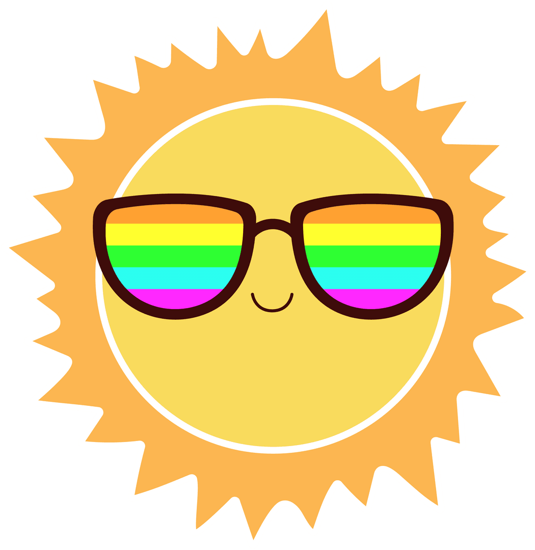 Sun with Rainbow Sunglasses Smiling on Transparent Background