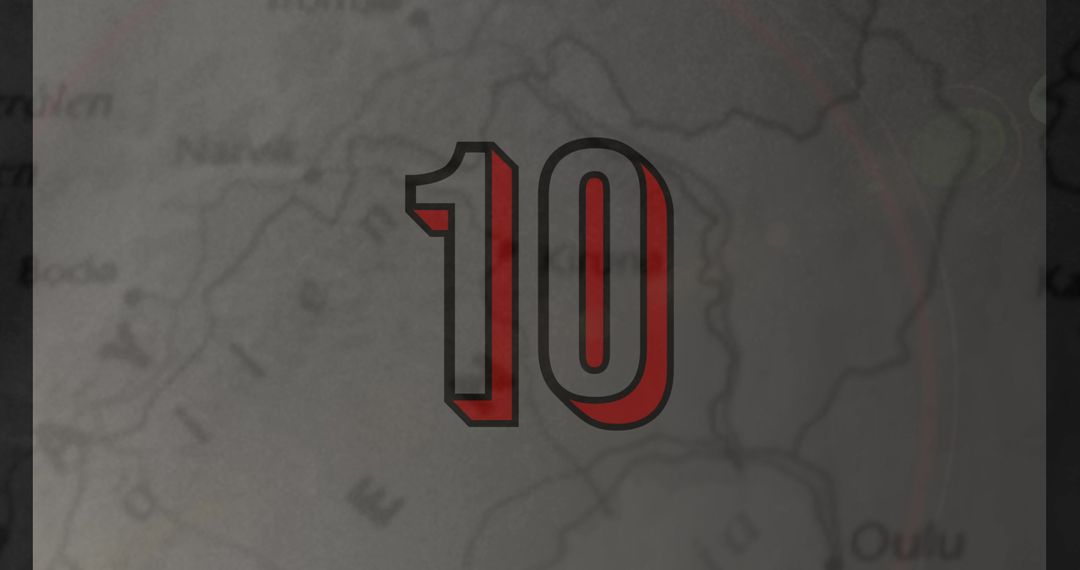 Number 10 Bold Overlay on Faded Topographic Map