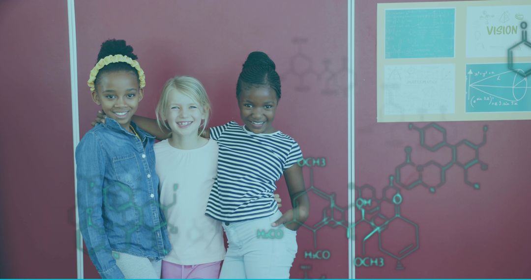 Happy Girls Teamwork and Learning in Science Classroom