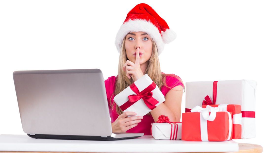 Blonde Woman Quietly Shopping Online for Christmas Gifts with Laptop on Transparent Background - Download Free Stock Images Pikwizard.com