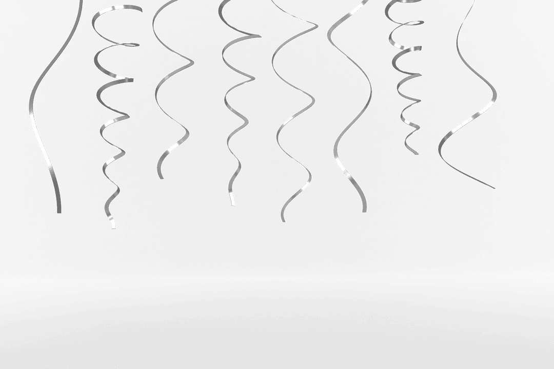 Transparent Silver Streamer Ribbons Hanging from Above