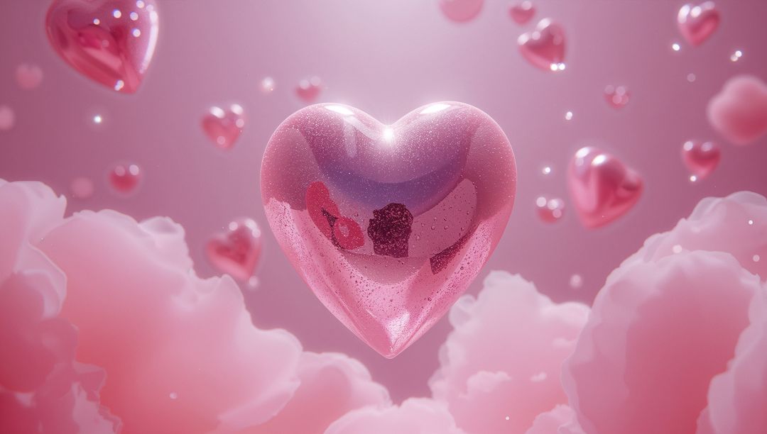Dreamy Pink Heart Balloons in Ethereal Cloudscape