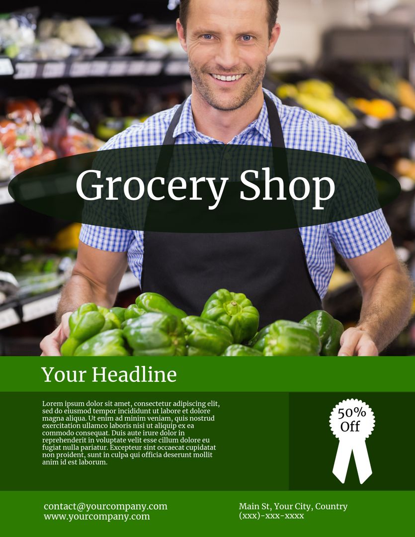 Smiling Grocer Promoting Fresh Vibrant Vegetables