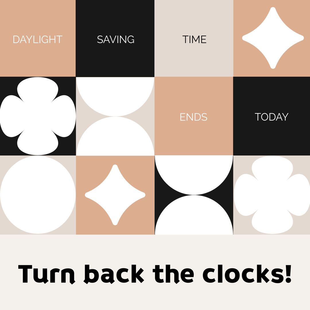 Daylight Saving Time Ends Reminder Graphic with Decorative Squares - Download Free Stock Templates Pikwizard.com