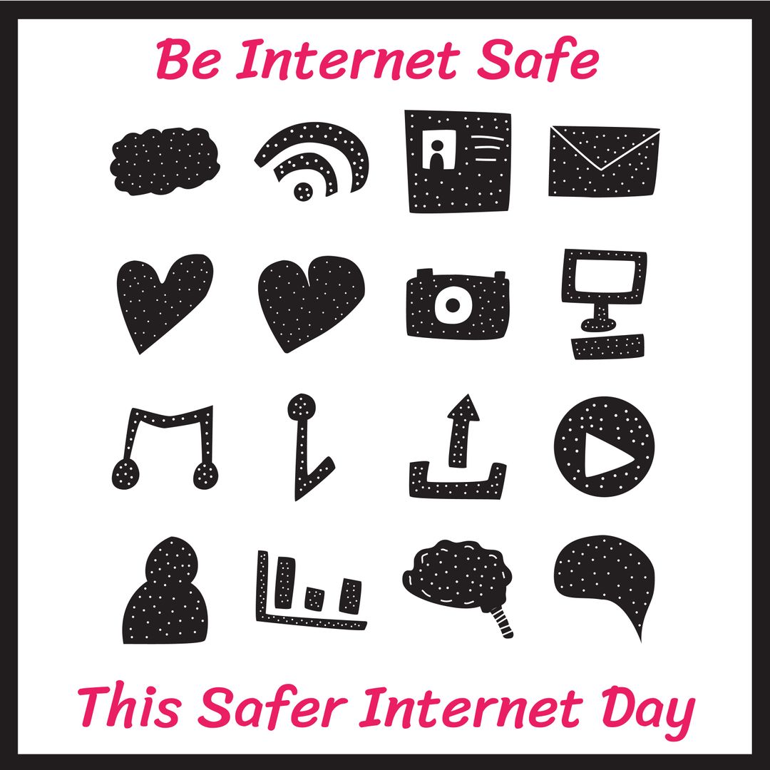 Internet Safety Awareness with Diverse Black And White Icons