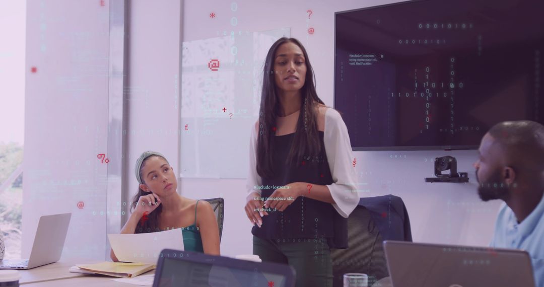Confident Speaker Leading Business Presentation in Modern Office