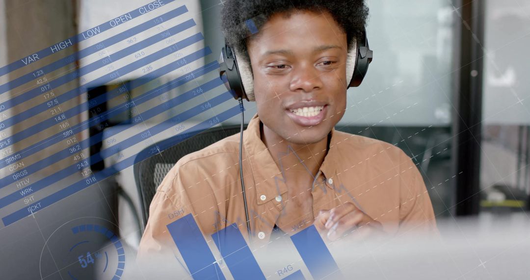 Businessman Analyzing Data with Virtual Interface in Modern Office