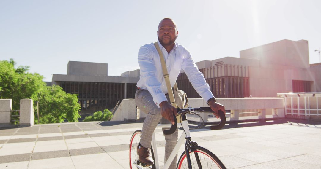 Businessman Commuting on Bicycle in Urban Setting