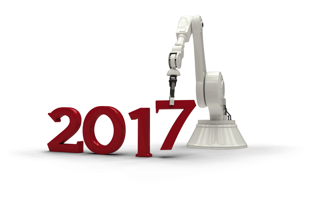 Transparent Robot Hand Holding Number 2017 for Technology Progress