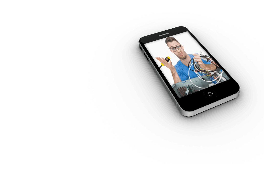 Transparent Smartphone Displays IT Technician for Technology Concept