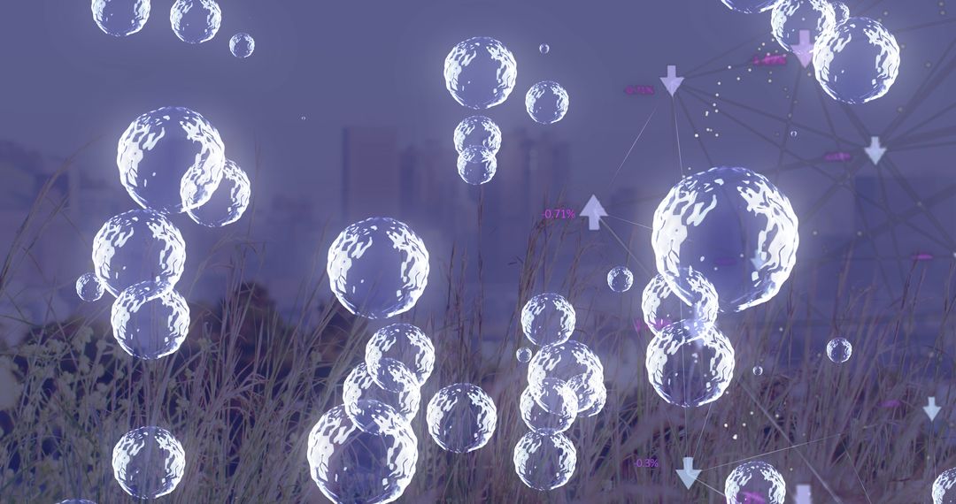 Digital Network of Bubbles Over Modern Cityscape