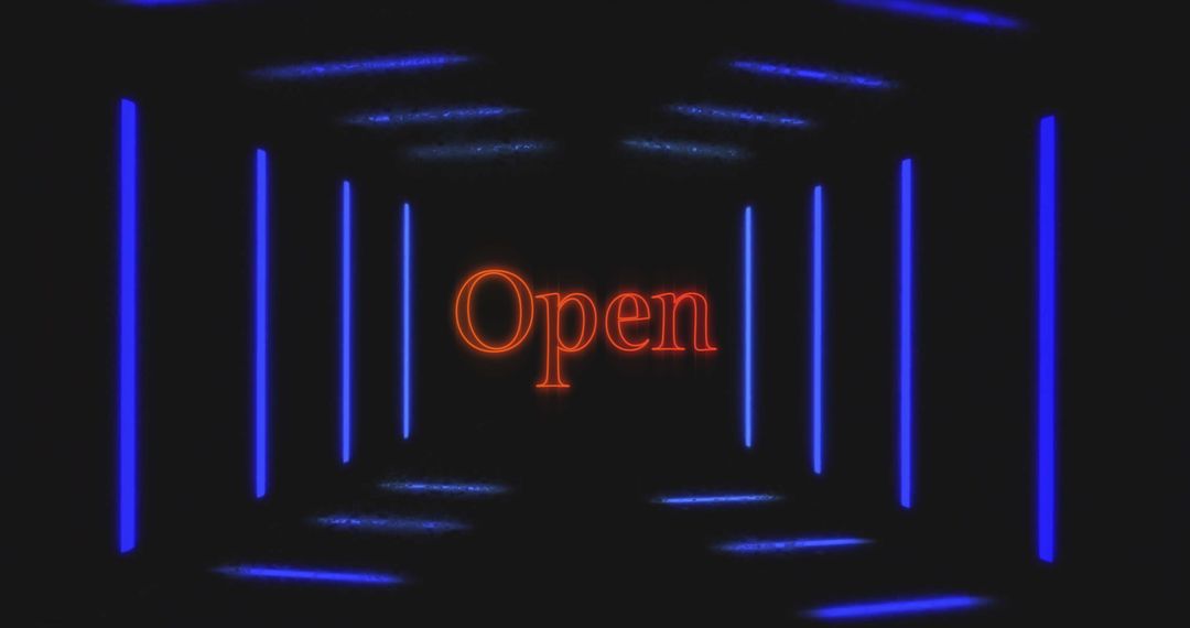 Glowing Neon Open Sign with Blue Lines