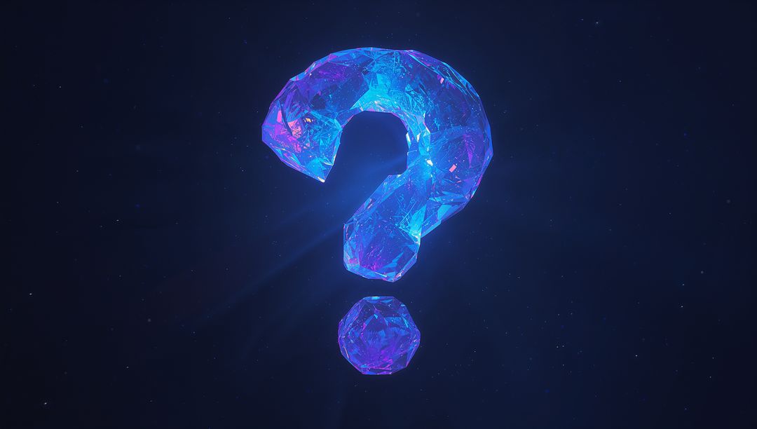 Floating Crystalline Question Mark Glowing in Dark Space