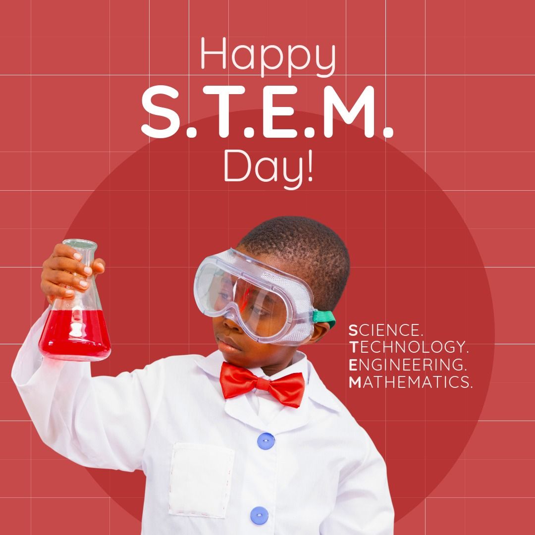 Composition of happy stem day text over african american boy with beaker - Download Free Stock Templates Pikwizard.com
