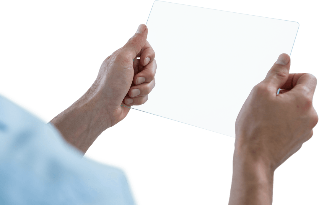 Man Holding Futuristic Transparent Tablet Interface