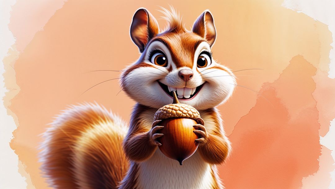 Charming Chipmunk With Acorn on Peach Watercolor Background