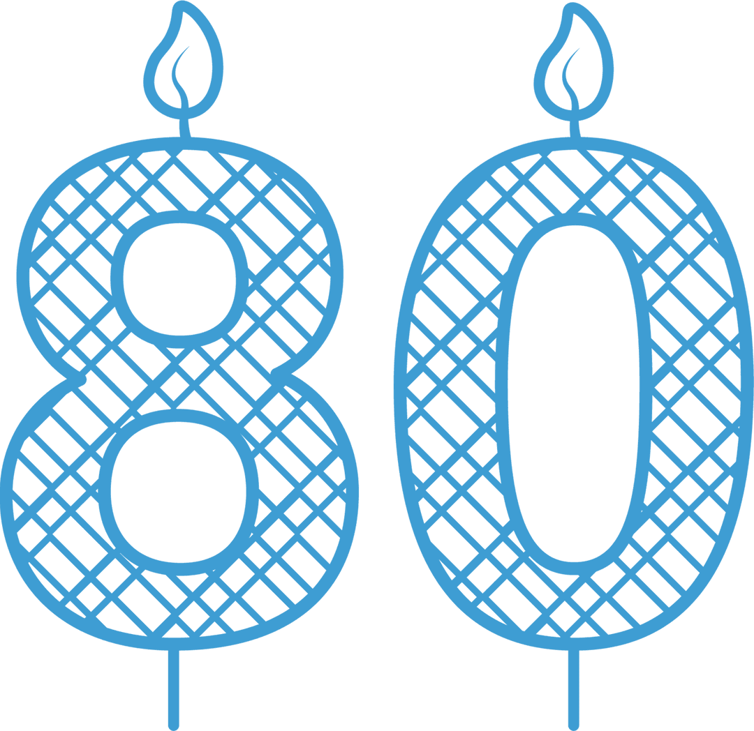 Blue Patterned 80 Birthday Candle on Transparent Background