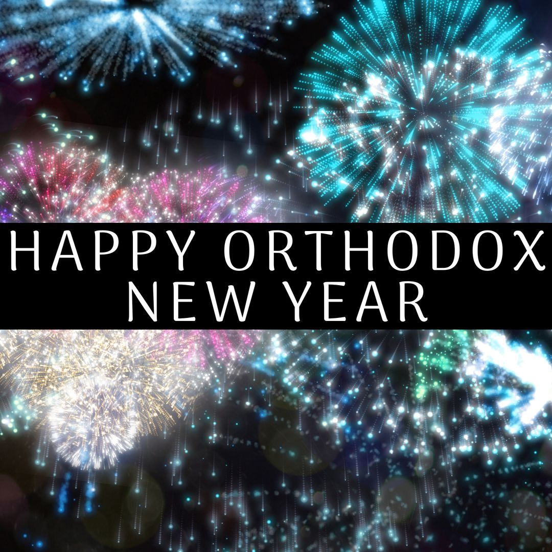 Orthodox New Year Celebration with Vibrant Fireworks Display