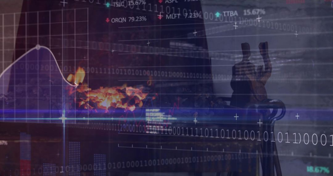 Financial Analytics Visualization Above Embers in Fireplace