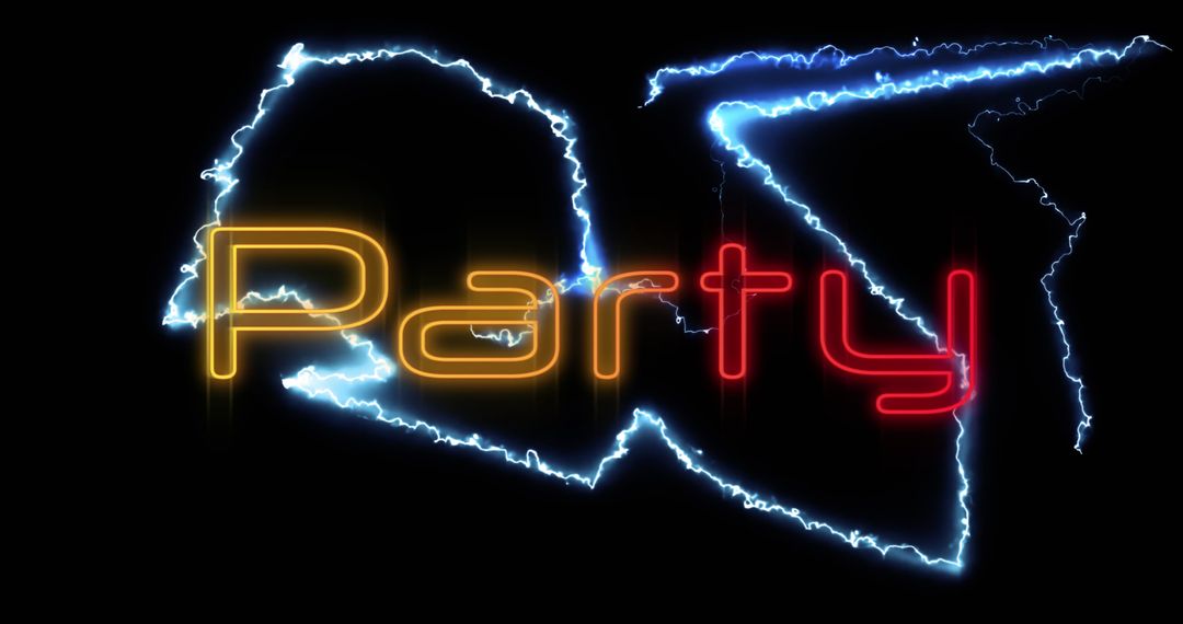 Glowing Neon Party Text with Electric Lightning