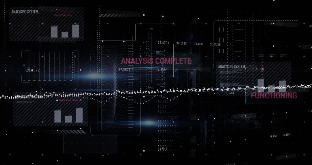 Futuristic Digital Interface with Data Waveform and Chart Overlay